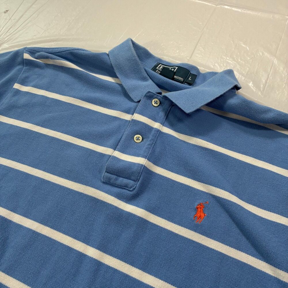 Vintage Polo Ralph Lauren Polo Short Sleeve Shirt Blue White Stripe Men's Large